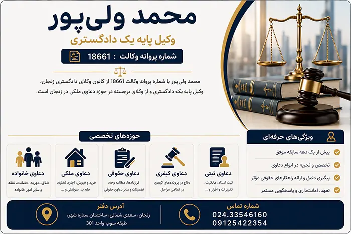 محمد ولی پور وکیل پایه یک دادگستری در زنجان